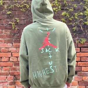 Air Jordan x Cactus Jack by TravisScott Olive Hoodie with Red and Mint Graphics